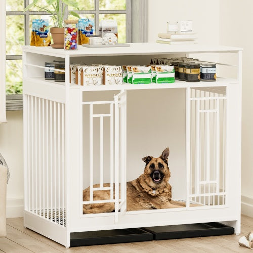 43.3 Inch Large Dog Kennel Furniture, Wooden Kennel With Divider