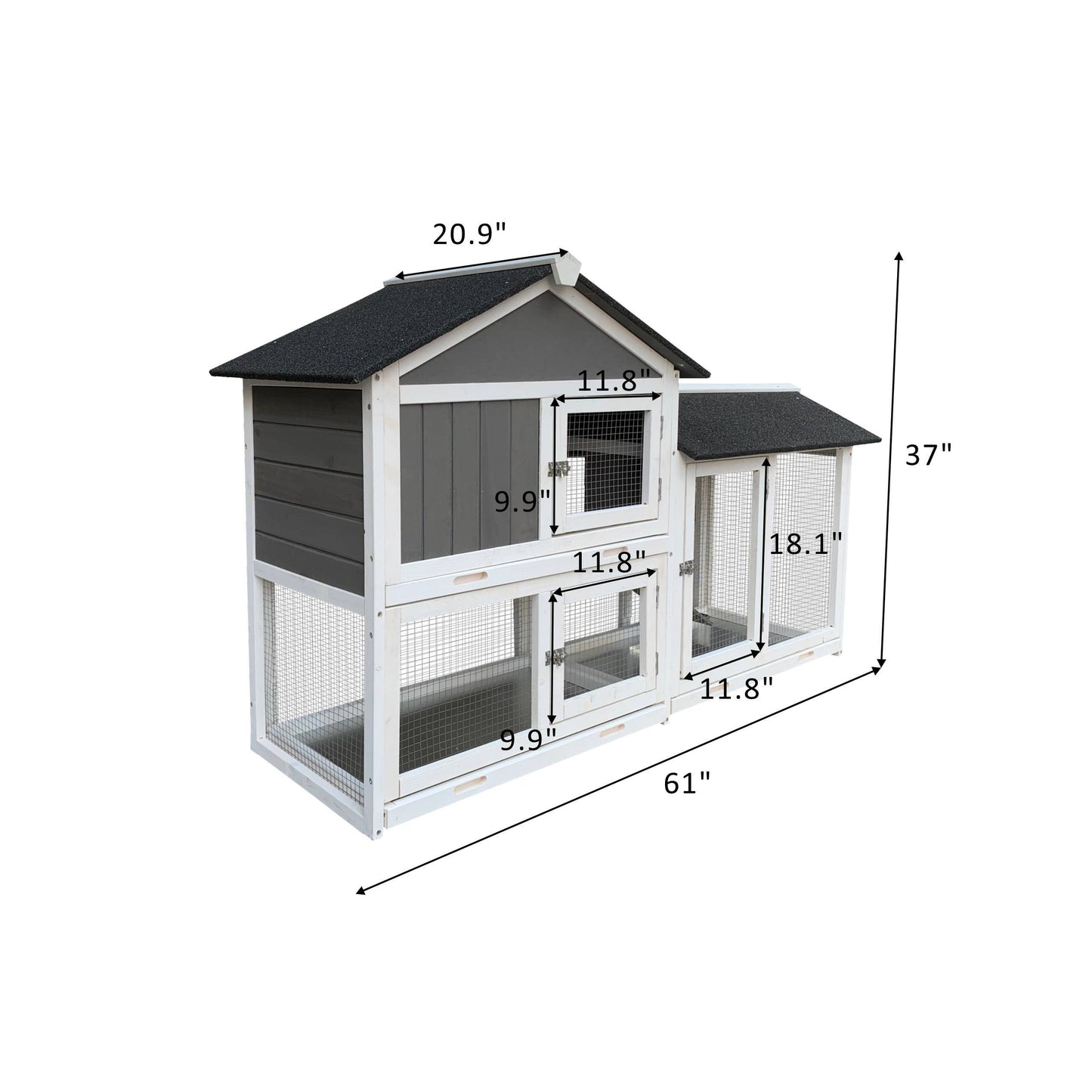 Removable Tray Ramp Wooden Outdoor Hen Hutch With Running Cage